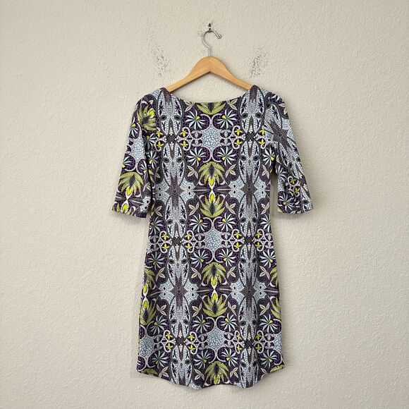 SOYBU Elana Fresco Mosaic Sheath Dress Stretch Roll-Tab Sleeve in Purple - Picture 7 of 10